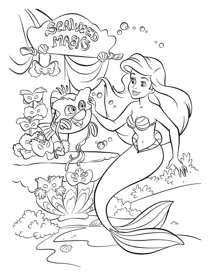 Ariel e o Peixe no Carnaval para colorir