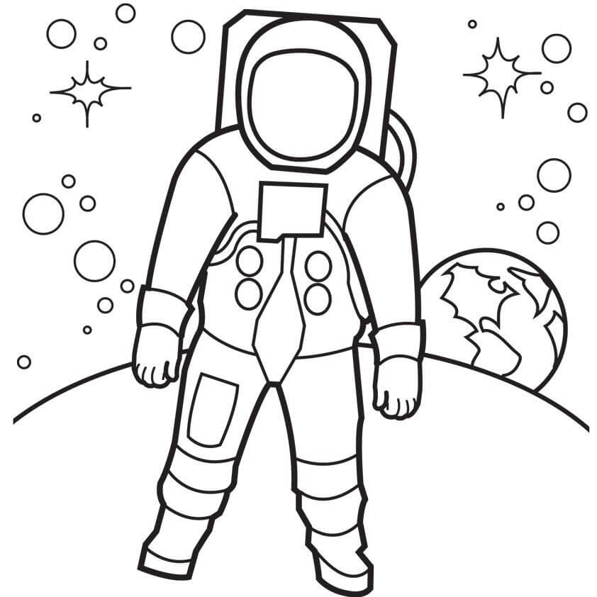 Desenhos de Astronautas em pé no Planeta para colorir