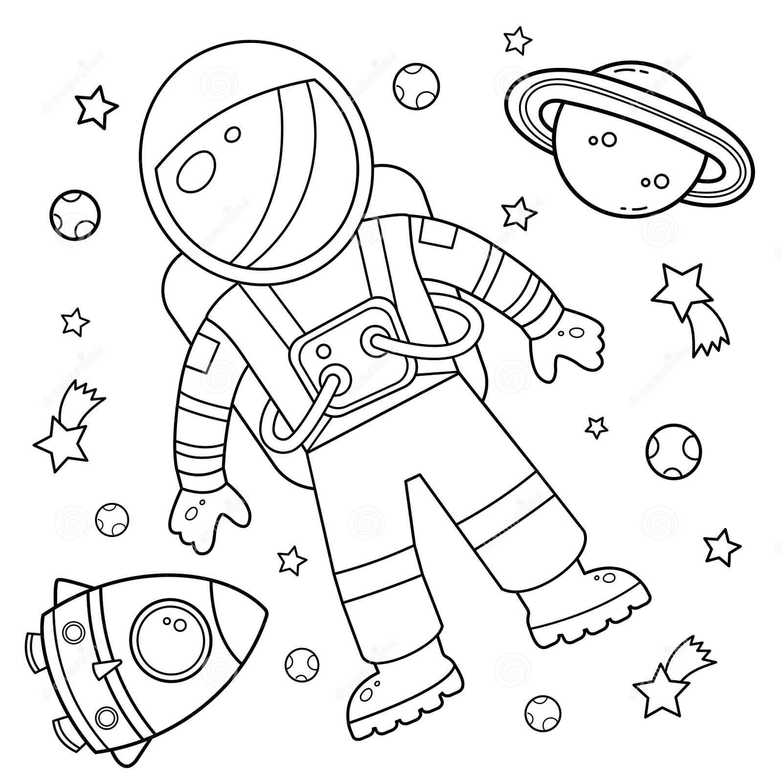 Desenhos de Astronautas, Planeta e Foguete para colorir