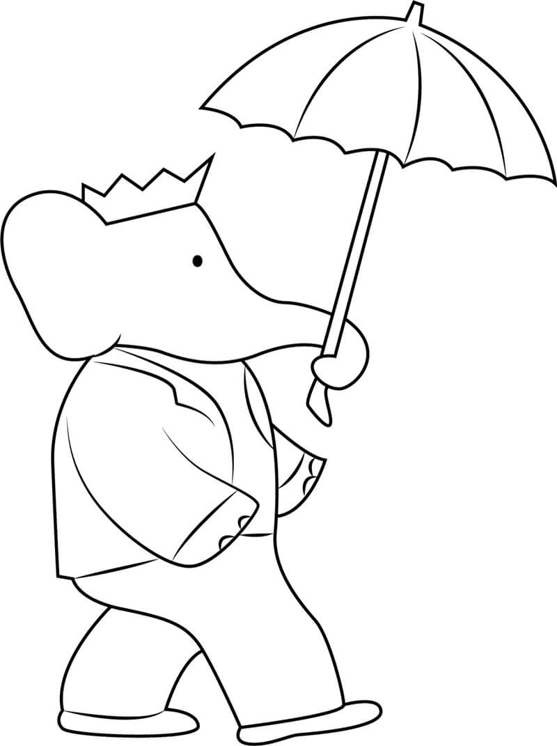 Babar Segurando Guarda-chuva para colorir