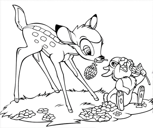Bambi e Thumper comendo para colorir