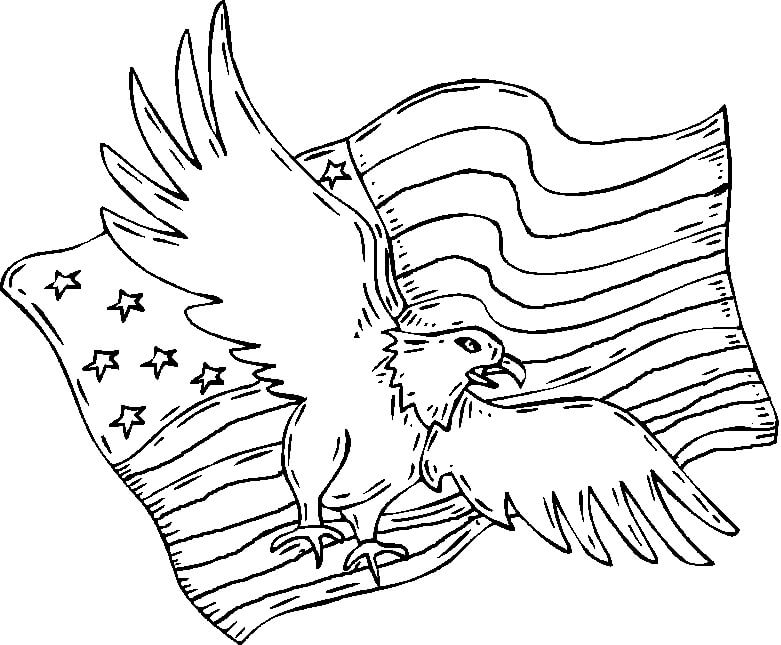 Bandeira Americana e Águia para colorir