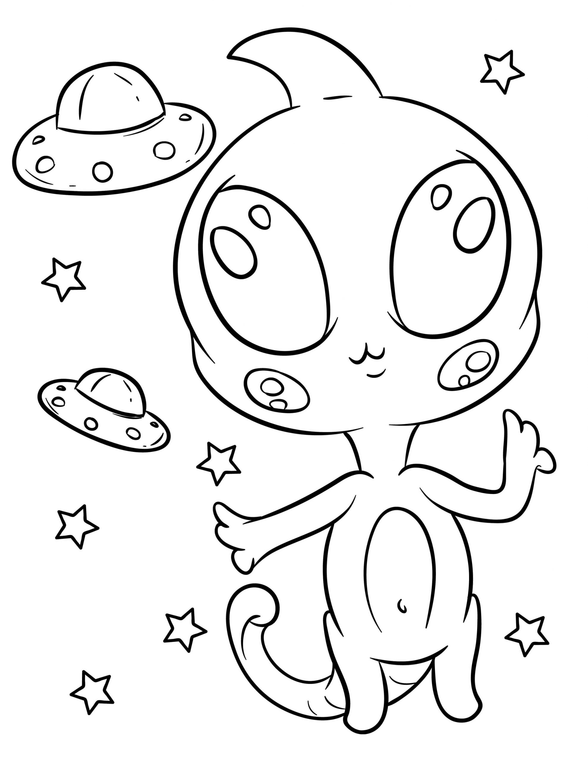 Desenhos de Bebê Alienígena com dois OVNIs para colorir