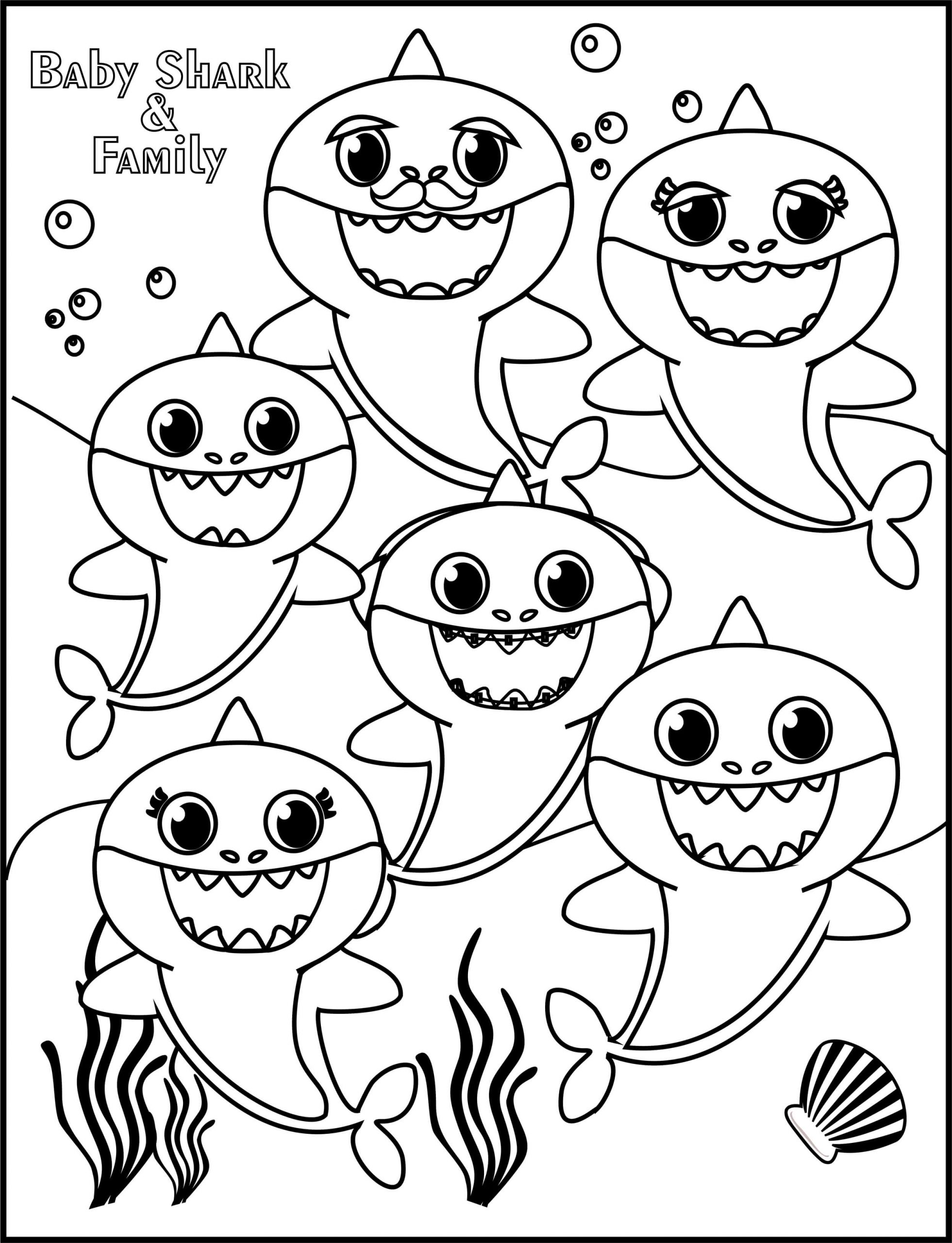 Bebê Tubarão e Família para colorir