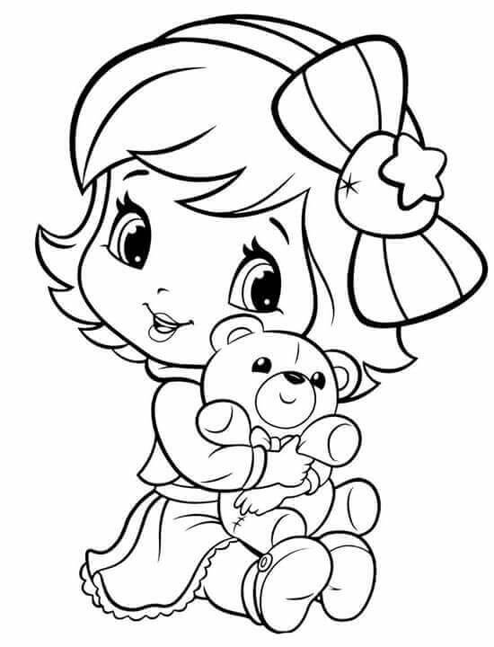 Desenhos de Bolo De Morango Bebê Com Ursinho De Pelúcia para colorir