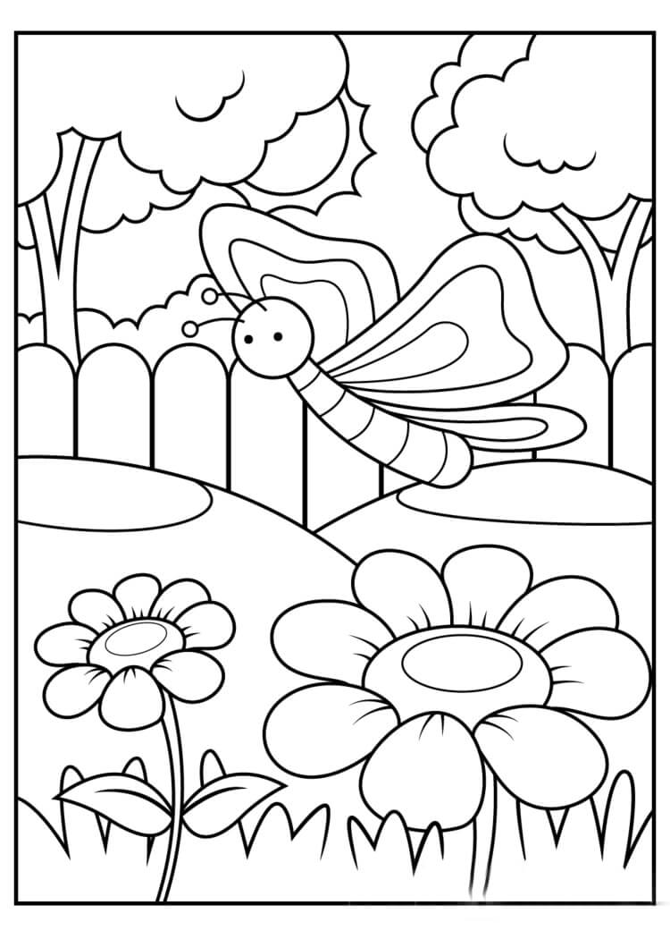 Desenhos de Borboleta e flor na Primavera para colorir