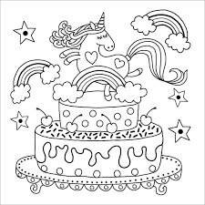 Cabeça de Unicórnio no Bolo de Aniversário para colorir