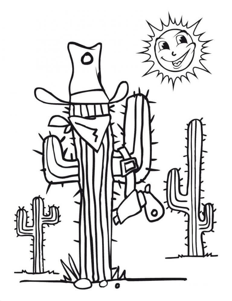 Desenhos de Cacto e Sol para colorir