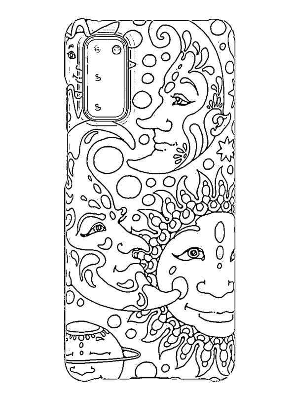 Capa de Telefone sol e Lua para colorir
