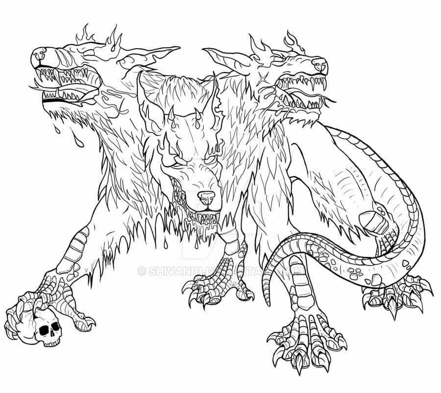 Desenhos de Cerberus Assustador 1 para colorir