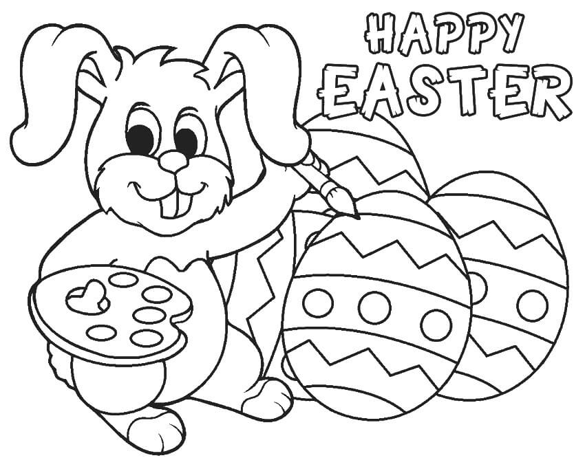 Desenhos de Coelhinho e feliz Páscoa para colorir