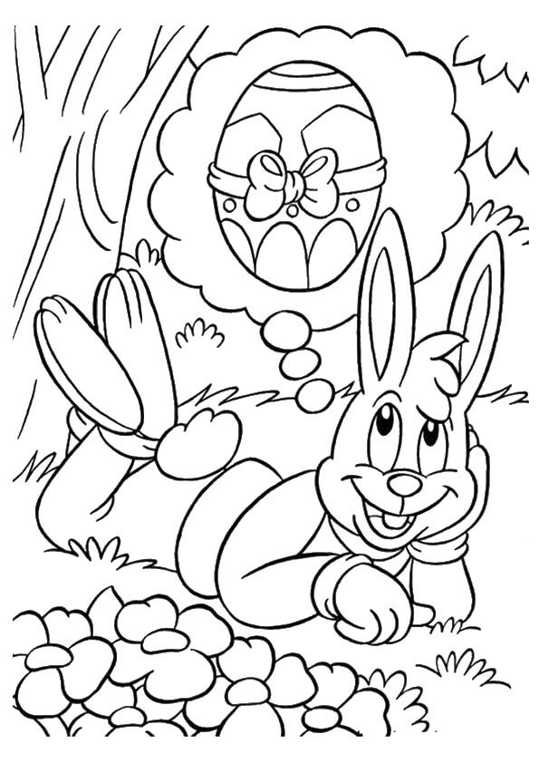 Desenhos de Coelhinho Pensando em ovo de Páscoa para colorir