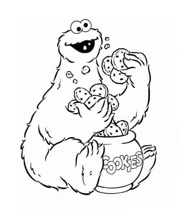 Desenhos de Cookie Monster comendo Biscoitos para colorir