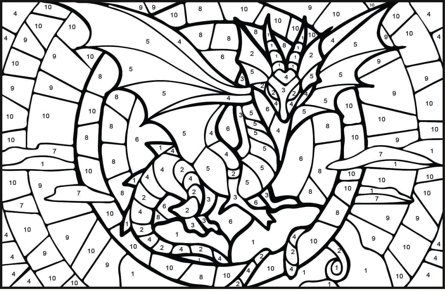 Desenhos de Cor do Dragão por Número para colorir