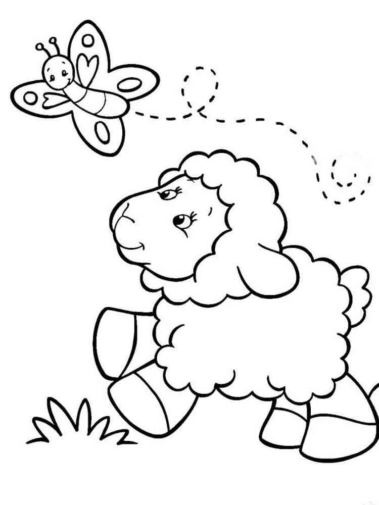 Desenhos de Correndo Ovelhas Pegando Borboletas para colorir