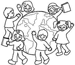 Crianças com Terra para colorir