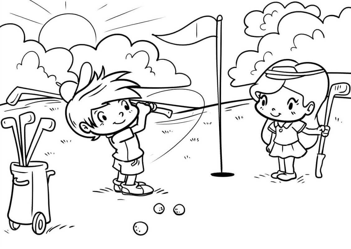 Desenhos de Crianças Jogando Golfe para colorir