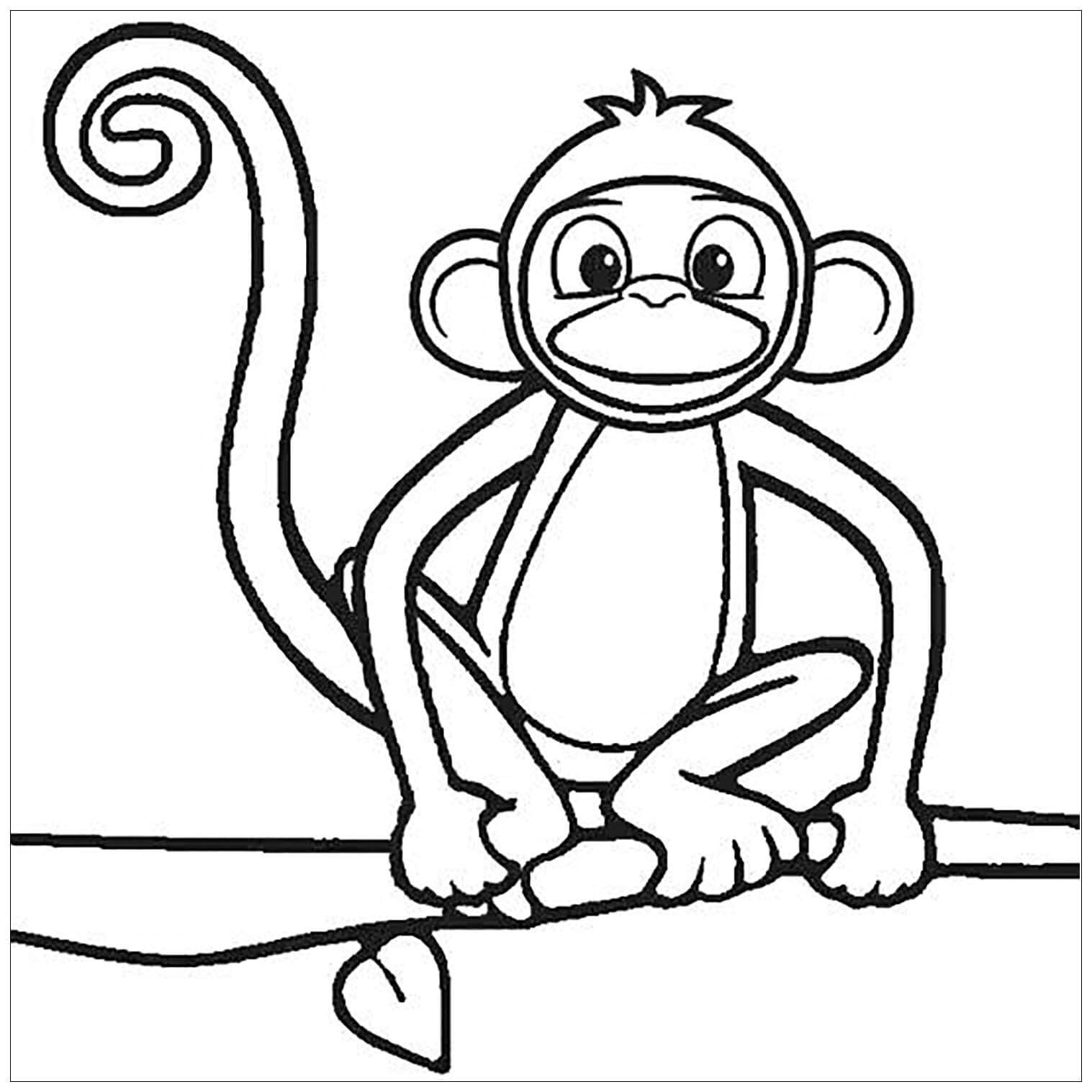Desenhe o Macaco Sentado no Galho da Árvore para colorir