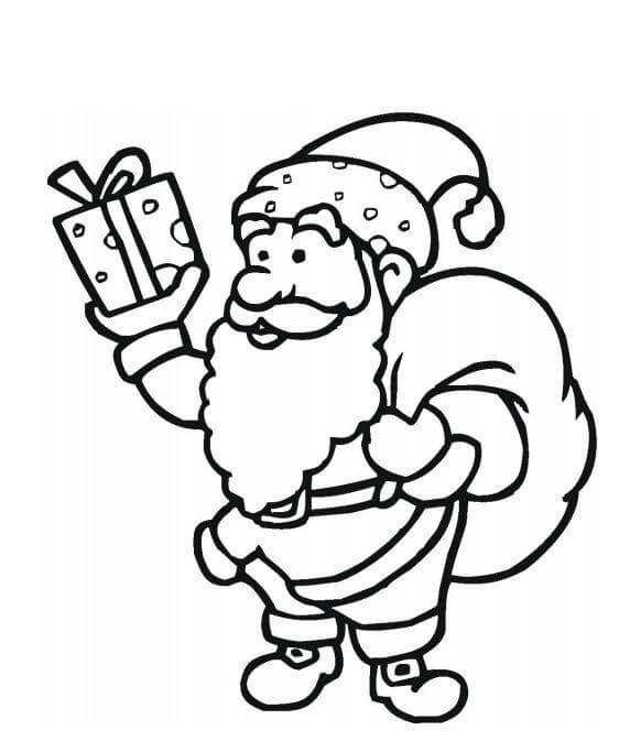Desenhos de Desenho Papai Noel segurando a Caixa de Presente para colorir