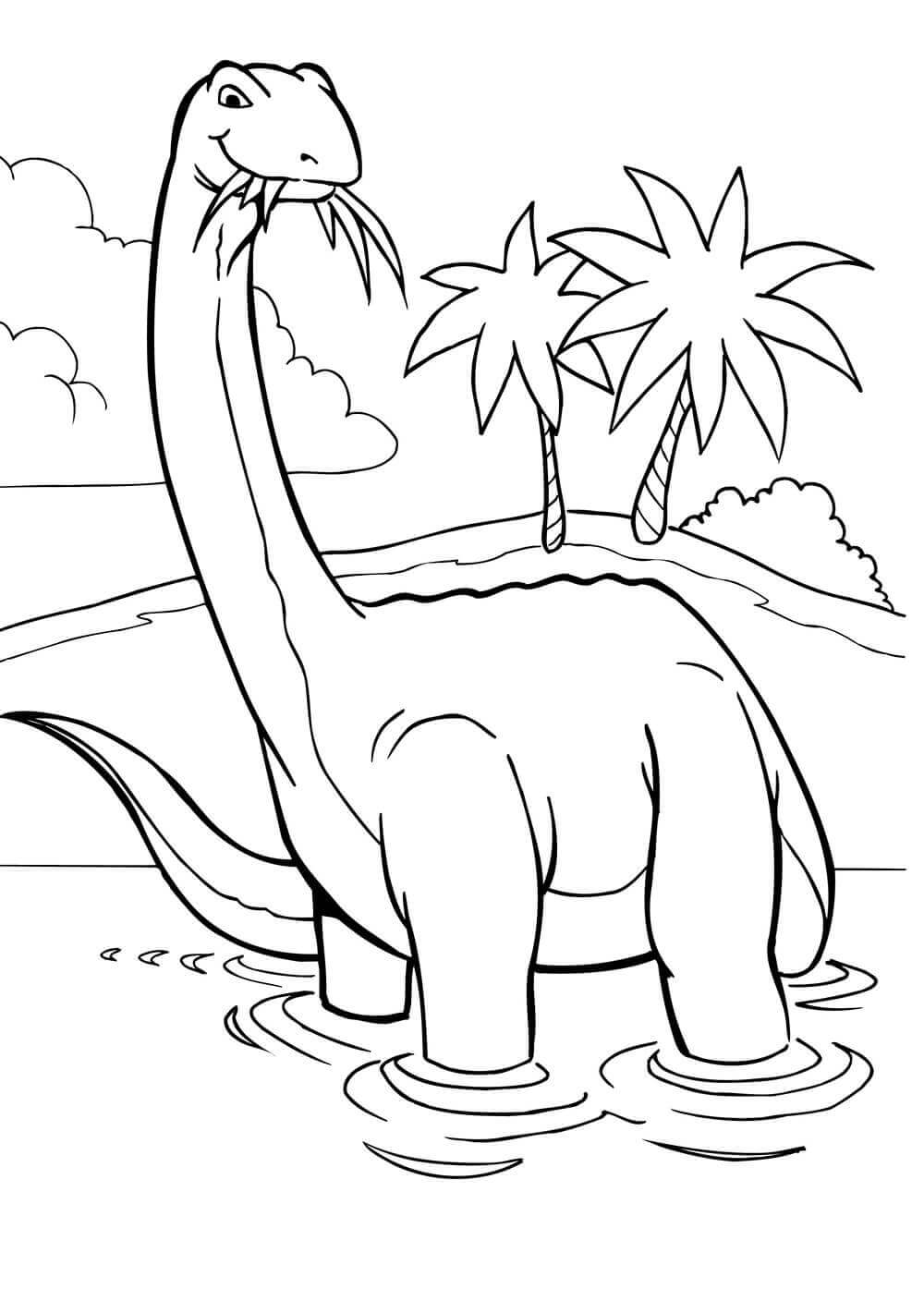Desenhos de Dino Brontosaurus Come Grama para colorir