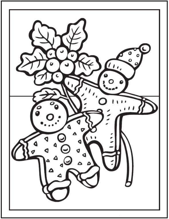 Desenhos de Dois bonecos de Gengibre e uma Árvore para colorir