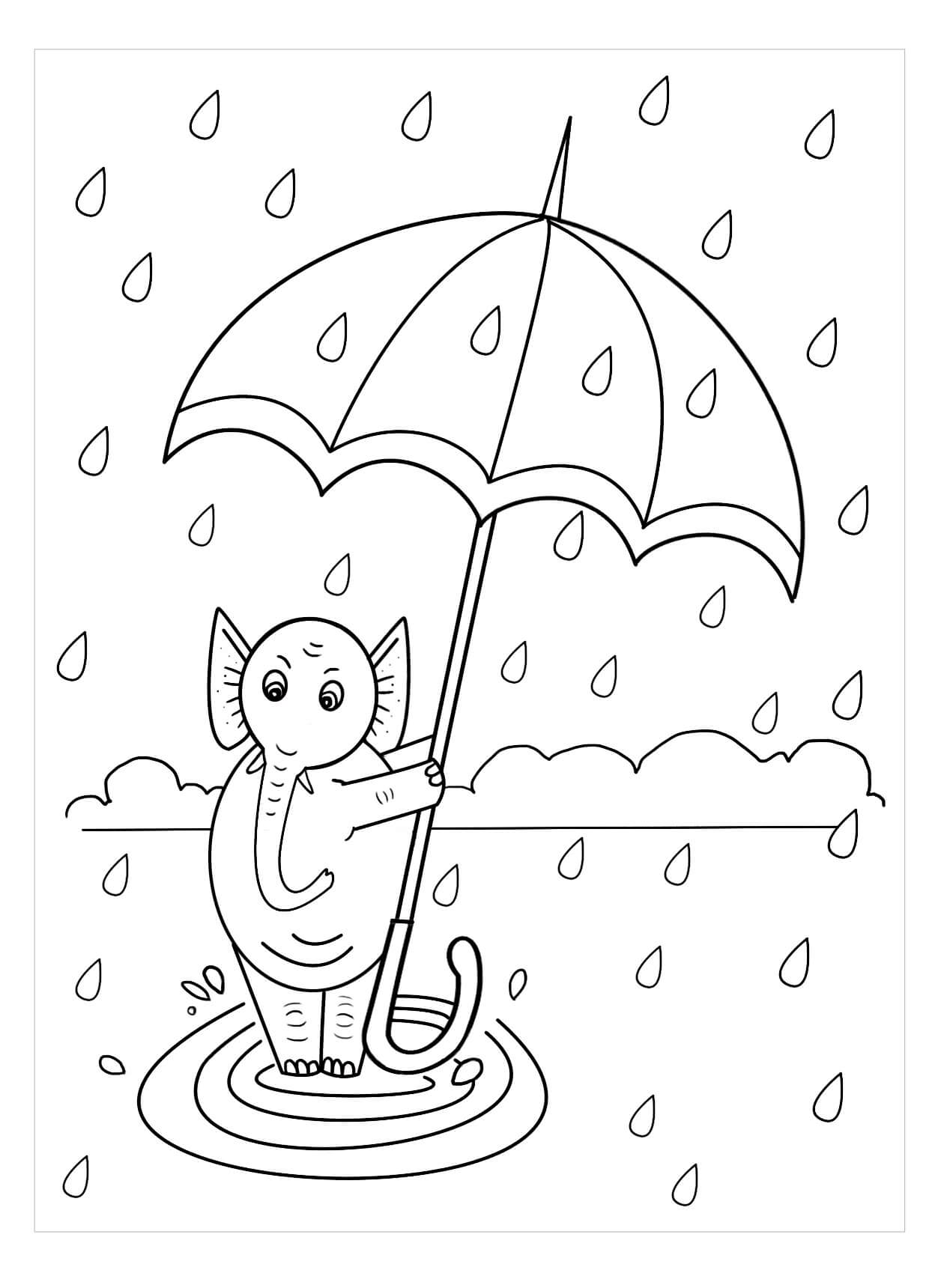 Desenhos de Elefante segurando Guarda-chuva para colorir