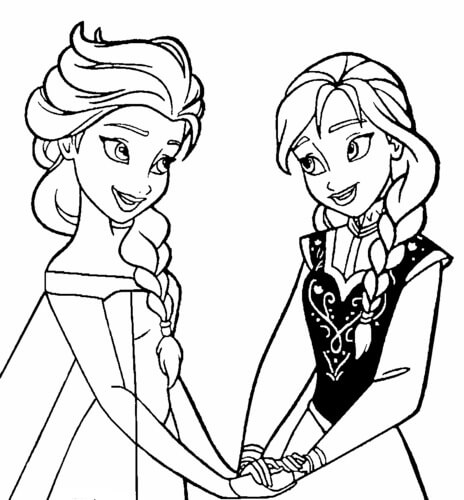 Desenhos de Elsa e Anna de Mãos Dadas para colorir