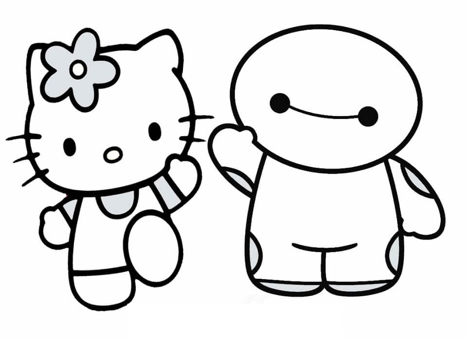 Fácil Olá Kitty e Baymax para colorir