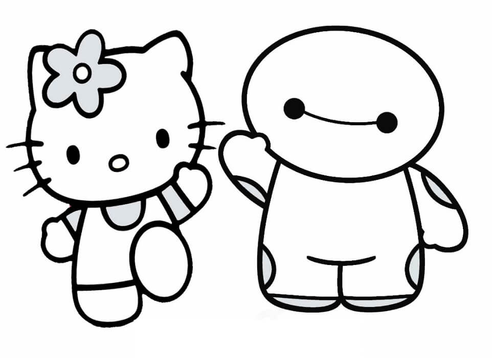 Desenhos de Fácil Olá Kitty e Baymax para colorir