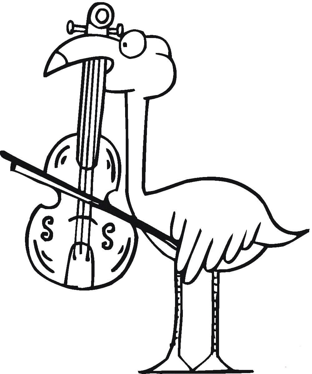 Flamingo Tocando Violino para colorir