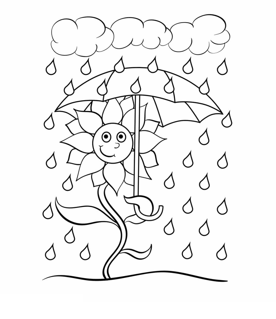 Desenhos de Flor segurando Guarda-chuva para colorir