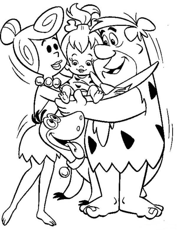 Fred Flintstones com a Família para colorir