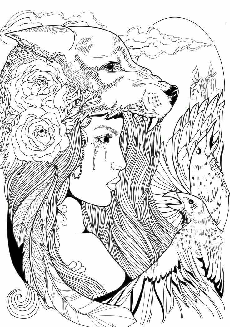 Desenhos de Garota Lobo Chorando para colorir