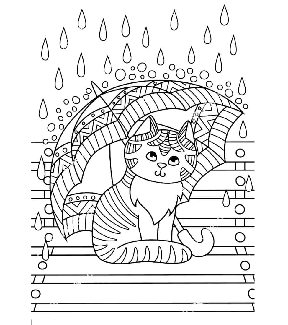Gatinho sob o Guarda-chuva para colorir