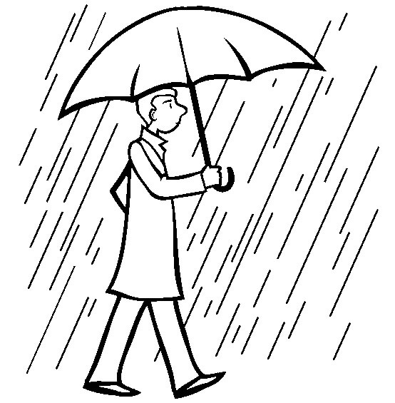Homem segurando Guarda-chuva na Chuva para colorir