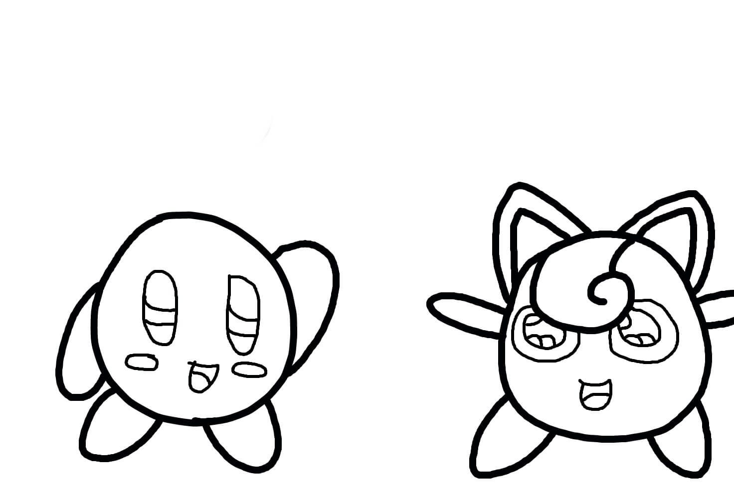 Kirby e Jigglypuff para colorir