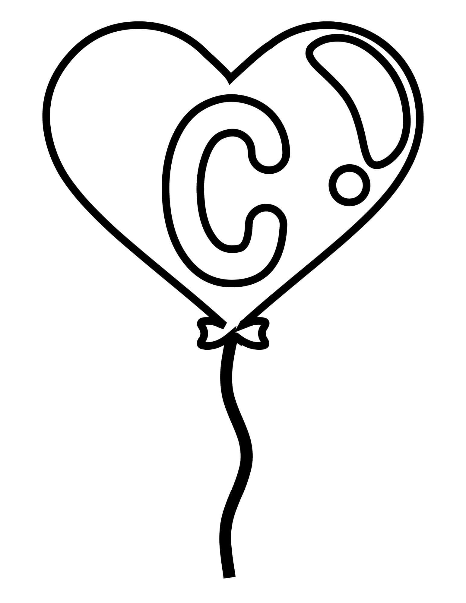 Letra C Fácil no Balão de Coração para colorir
