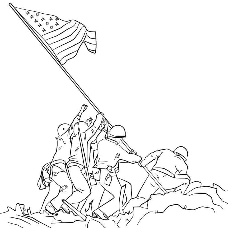 Levantando a Bandeira em Lwo Jima para colorir