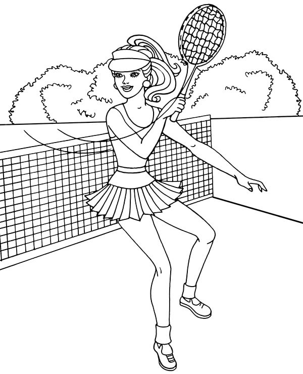 Linda garota jogando Tênis para colorir