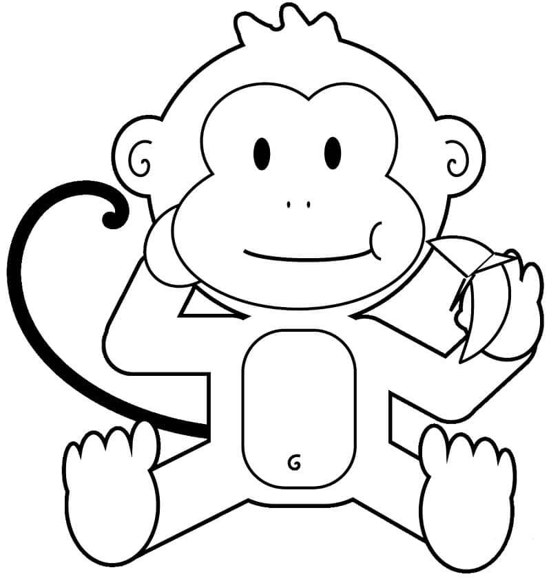 Macaco de Desenho Animado Comendo Banana para colorir