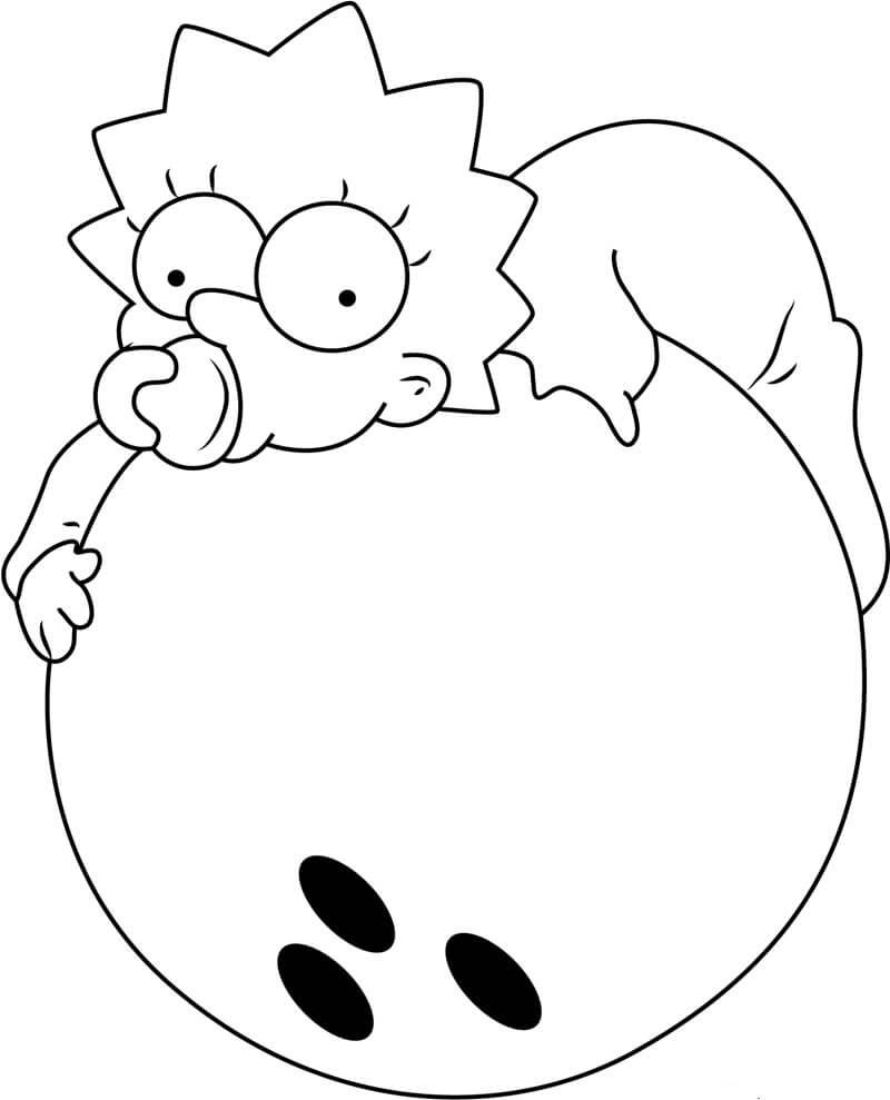 Desenhos de Maggie Simpson na bola de Boliche para colorir