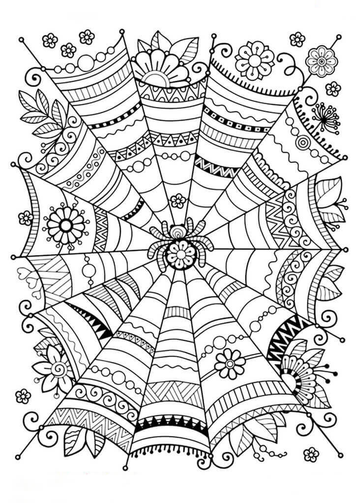Mandala da Aranha do Dia das Bruxas para colorir