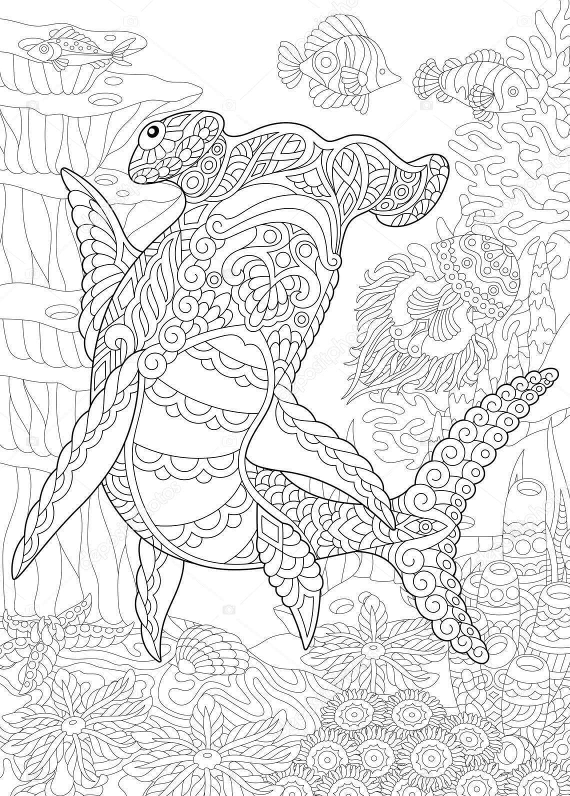 Desenhos de Mandala de Tubarão Martelo para colorir