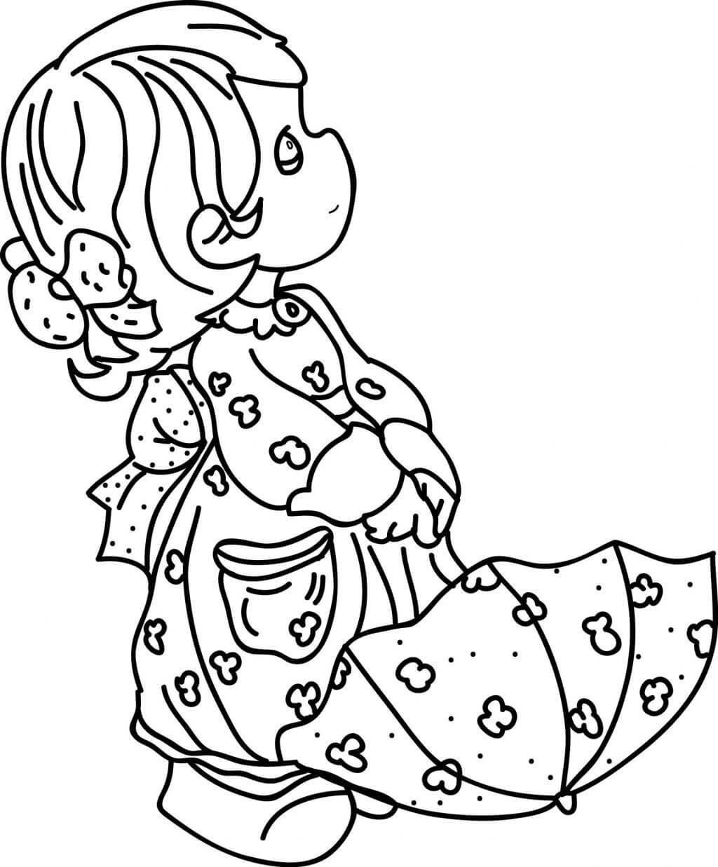 Desenhos de Menina com Guarda-Chuva para colorir