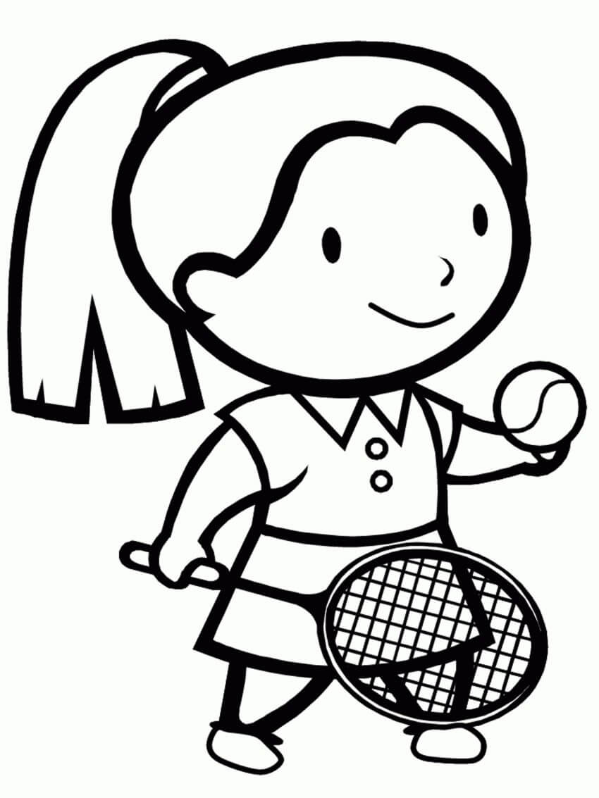 Menina jogando Tênis para colorir