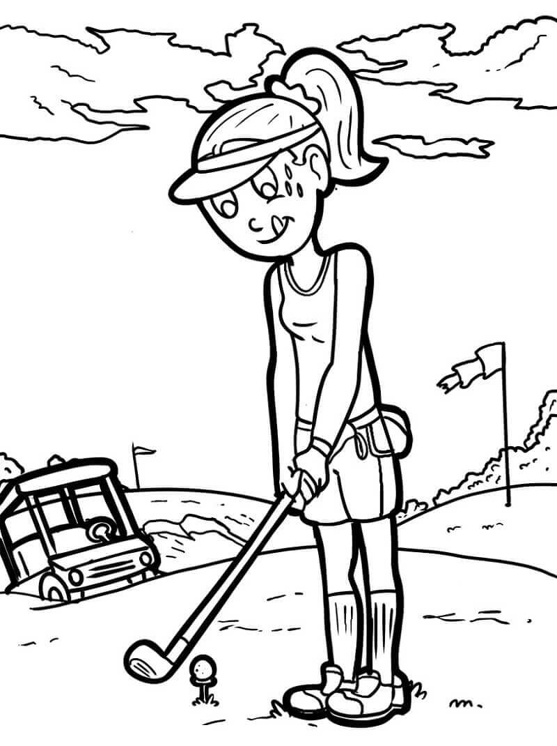 Desenhos de Menina, Jogar Golfe para colorir
