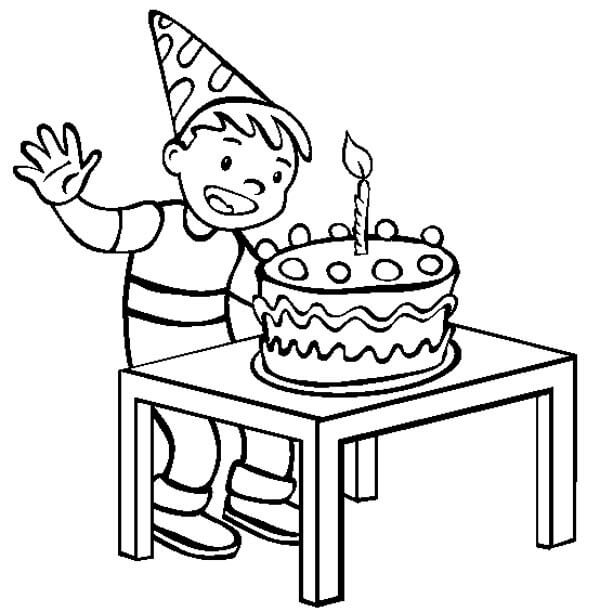 Desenhos de Menino com bolo de Aniversário para colorir