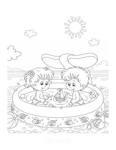 Desenhos de Menino e Menina na Piscina para colorir