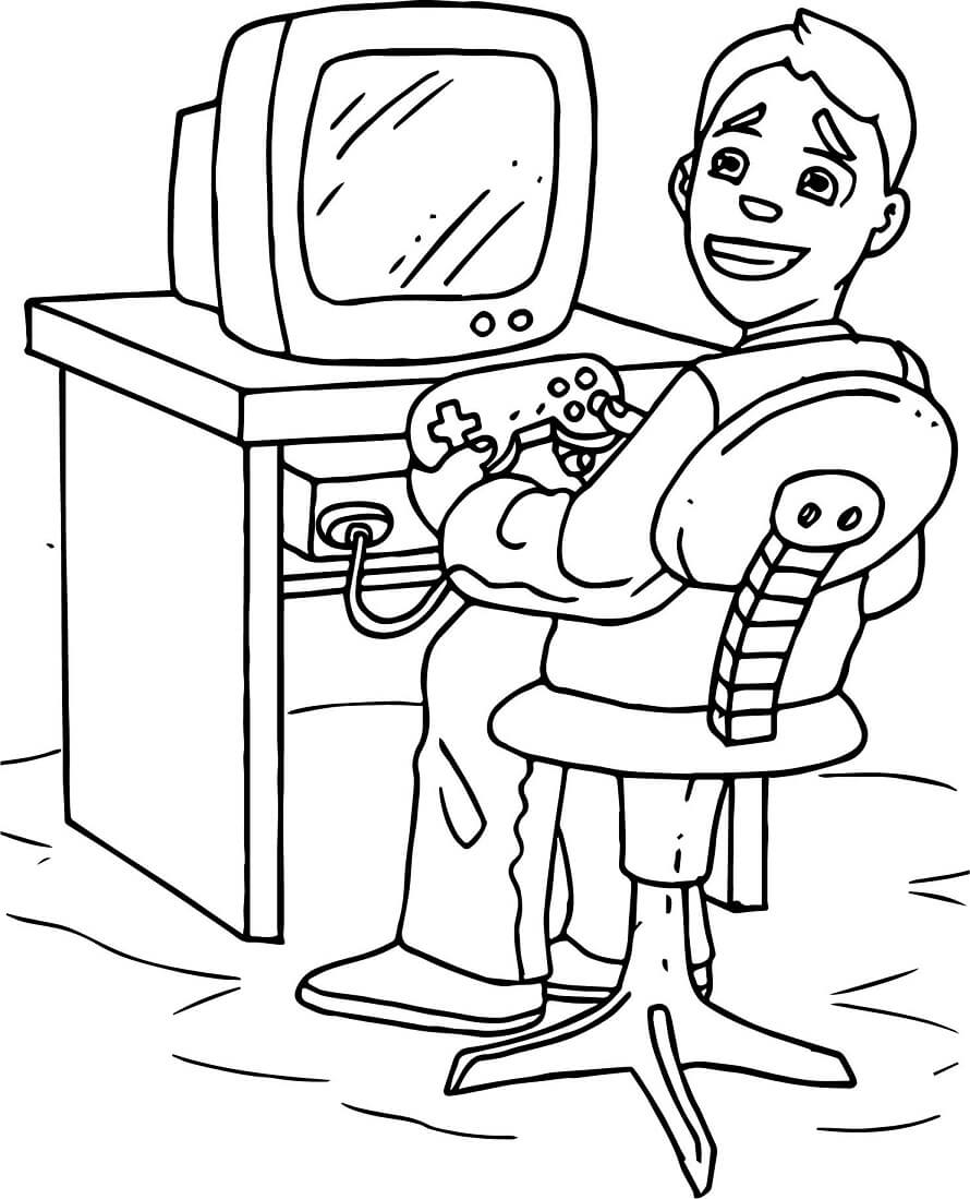 Desenhos de Menino jogando jogos de Vídeo para colorir