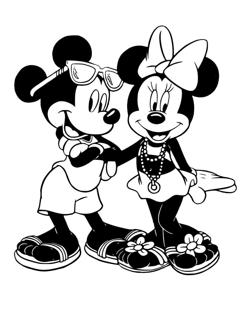 Desenhos de Mickey grande e Minnie Mouse para colorir